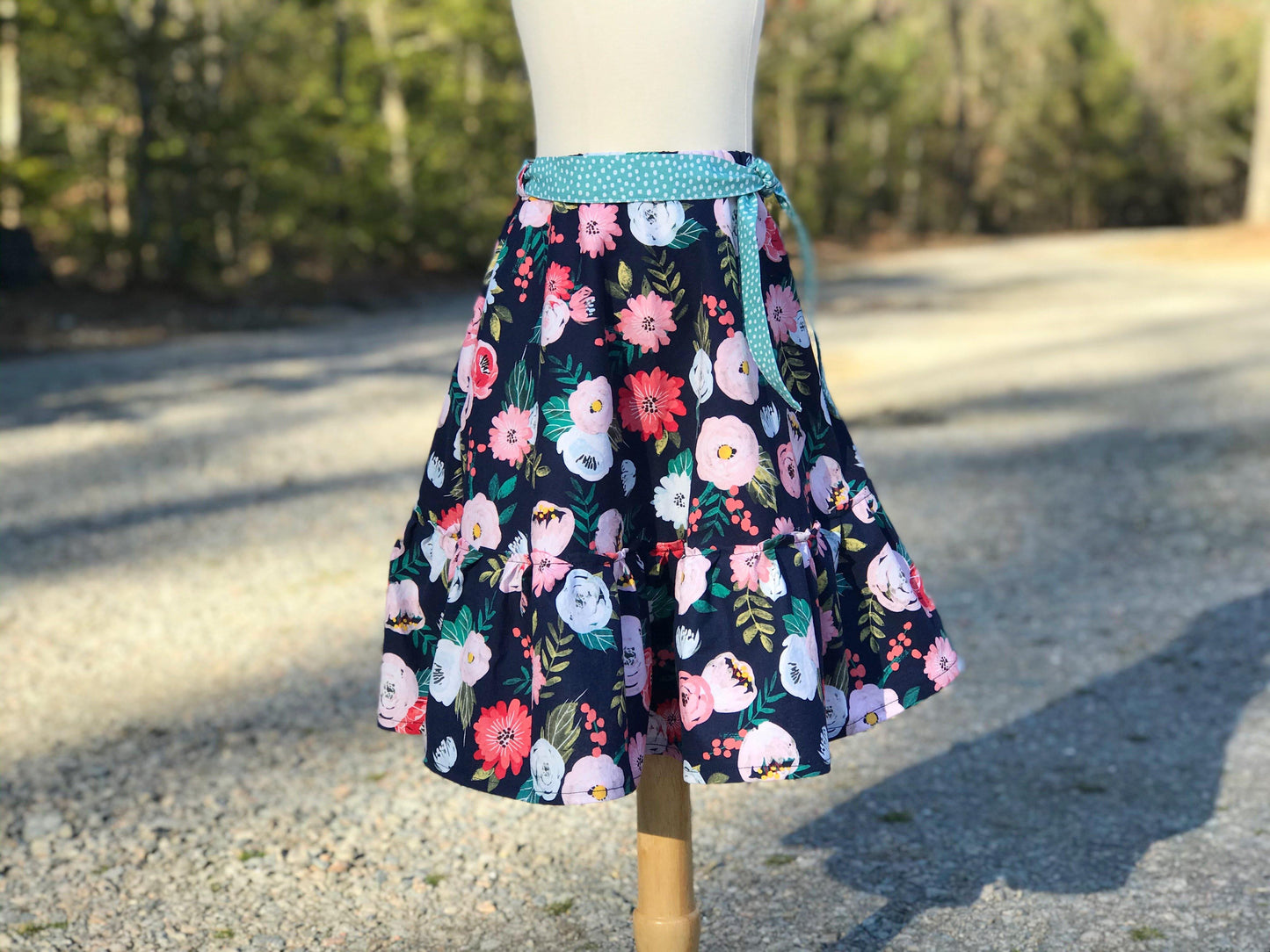 Navy Floral Modern Prairie Skirt-Modesty n Mind-Girls' Clothing,Grow-with-me Clothing,Made to Order