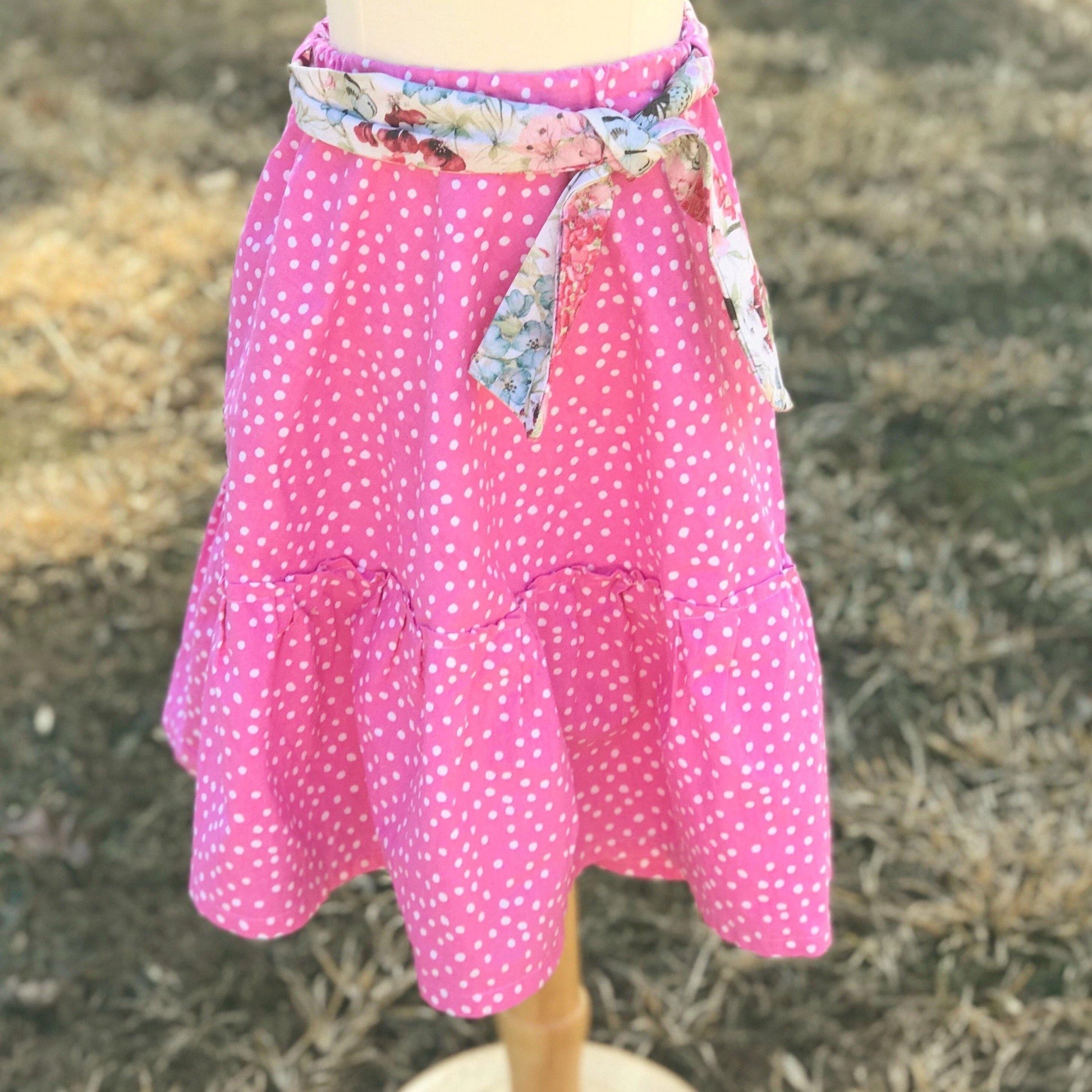 Pink Polkadot Modern Prairie Skirt-Modesty n Mind-Girls' Clothing,Grow-with-me Clothing,Made to Order