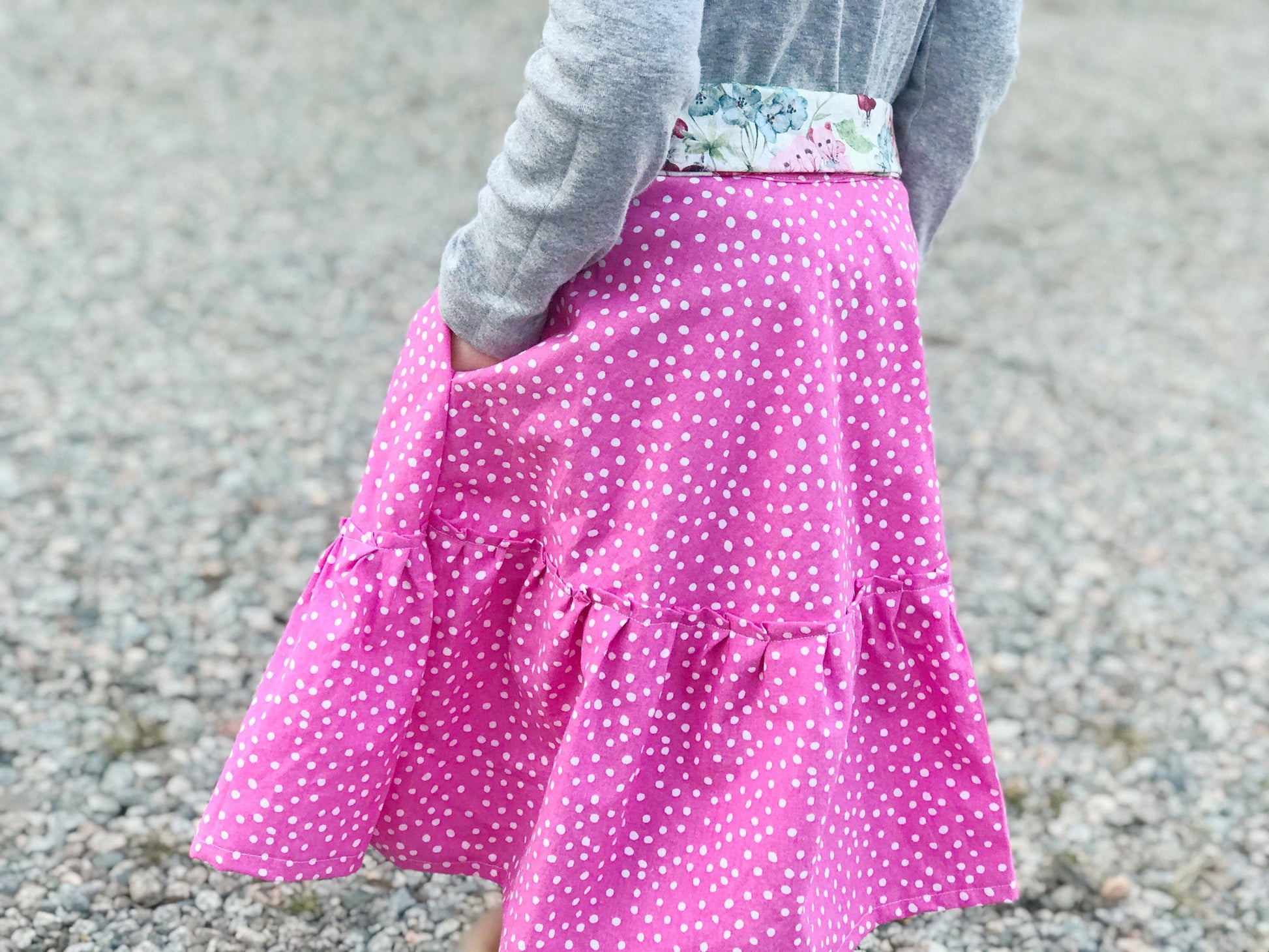 Pink Polkadot Modern Prairie Skirt-Modesty n Mind-Girls' Clothing,Grow-with-me Clothing,Made to Order